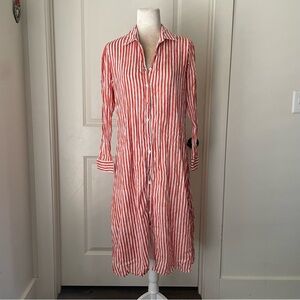 Hampton House Gauze Cotton Striped Shirt Dress Duster Rust & White Sz S